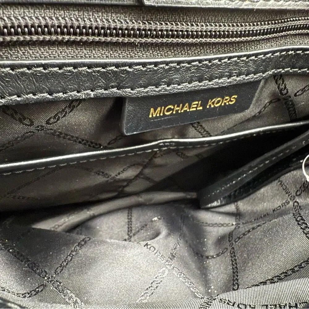 Michael Kors Hamilton Lock Tote Brown MK Monogram Leather Trim Large